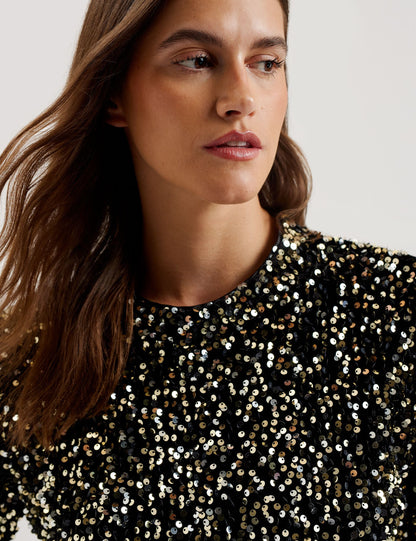 Ted Baker Zarhaaa Sequined Velvet Short Sleeve Top Women's