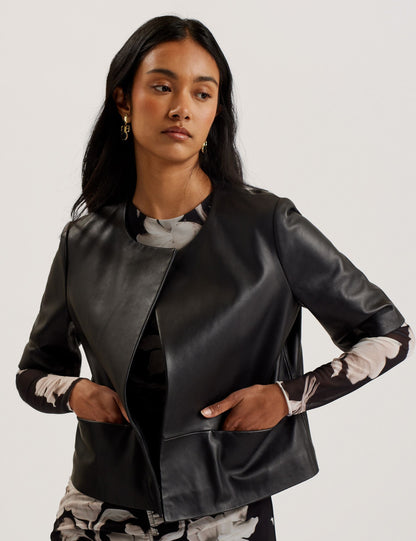 Ted Baker Obino Cropped Sleeve Open Leather Jacket Women's