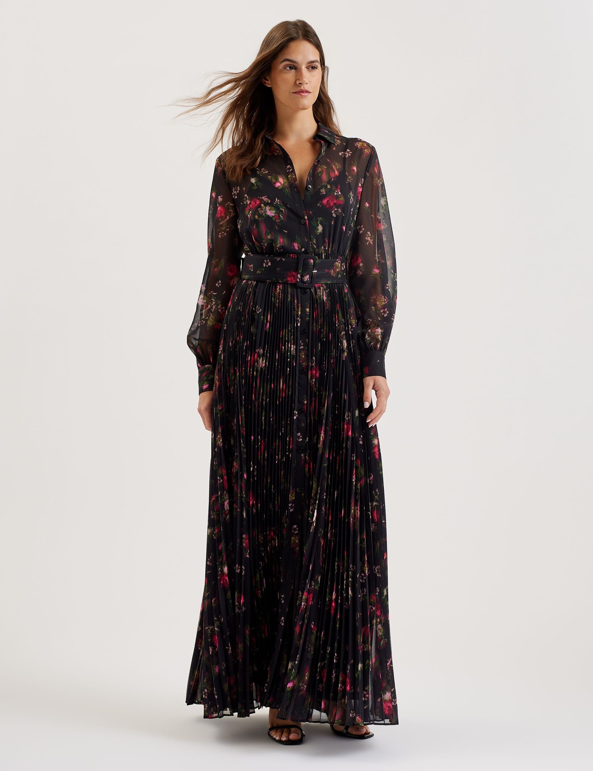 Ted Baker Ceiba Floral Print Pleated Maxi Shirt Dress Women's