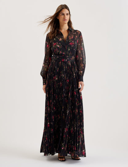 Ted Baker Ceiba Floral Print Pleated Maxi Shirt Dress Women's