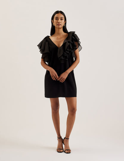 Ted Baker Elqui Oversized Ruffle Trim Vneck Mini Dress Women's