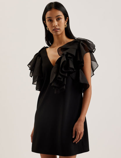 Ted Baker Elqui Oversized Ruffle Trim Vneck Mini Dress Women's