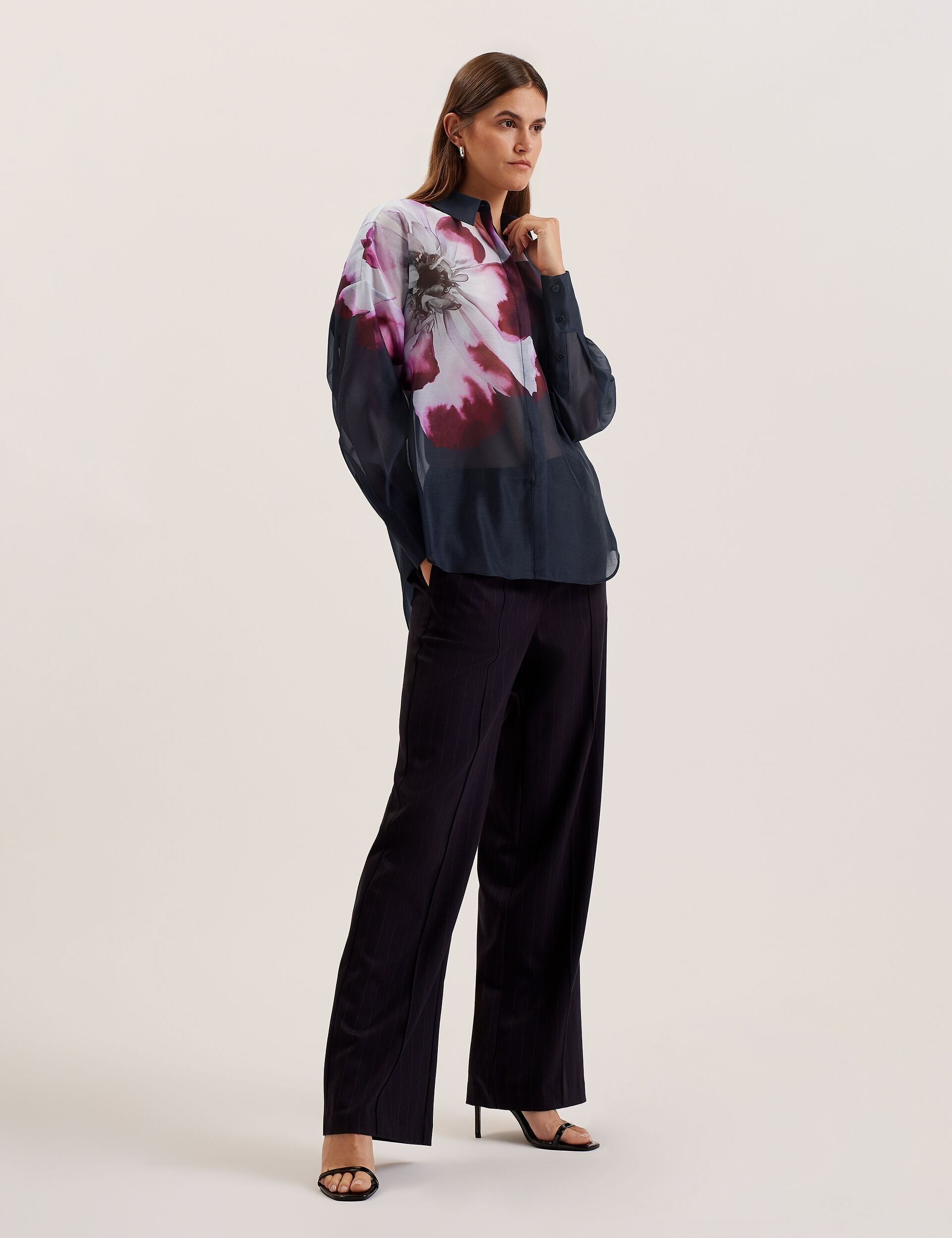 Ted Baker Orrin Floral Sheer Organza Oversized Shirt Women's