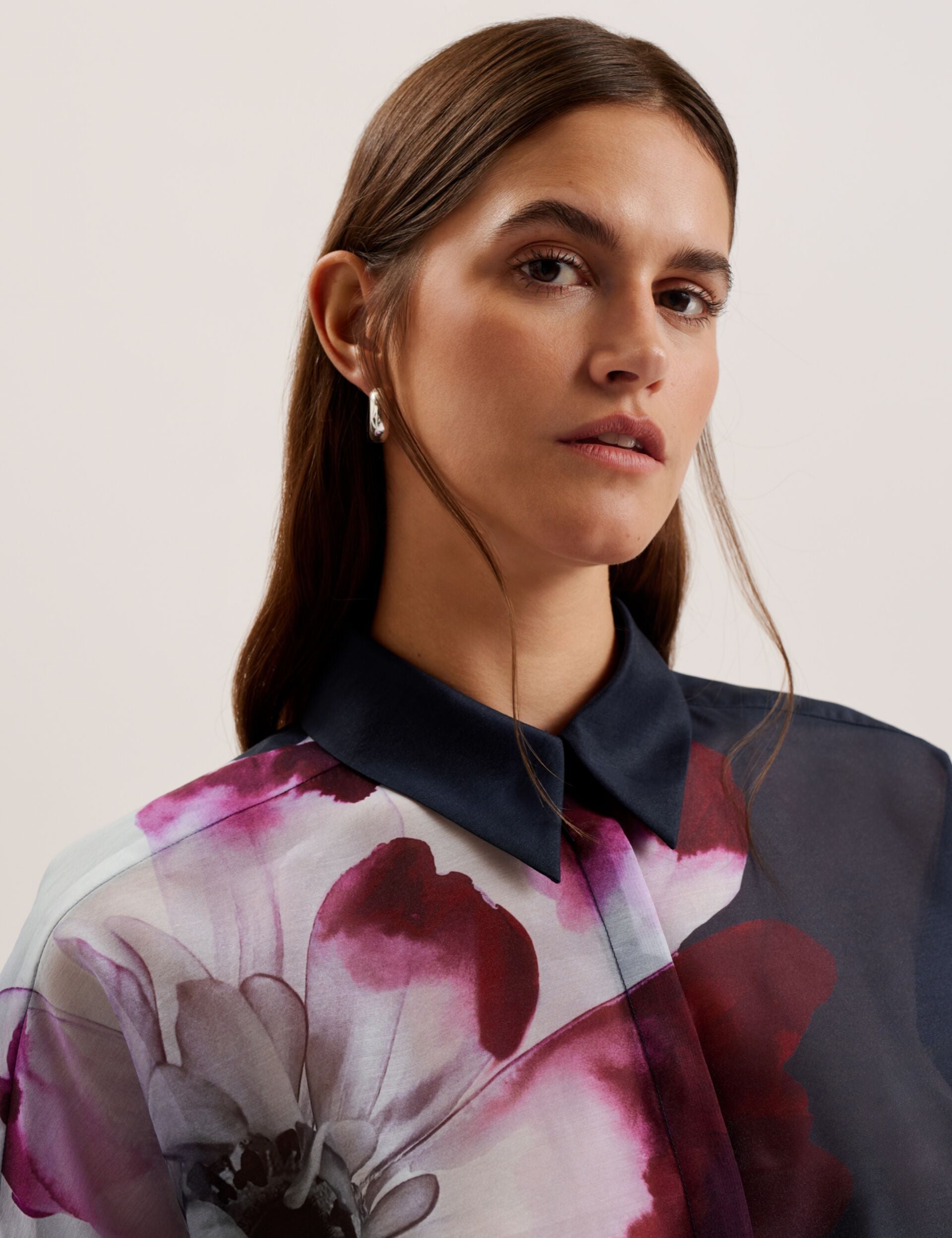 Ted Baker Orrin Floral Sheer Organza Oversized Shirt Women's