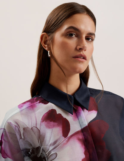 Ted Baker Orrin Floral Sheer Organza Oversized Shirt Women's