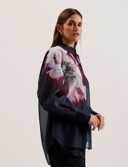 Ted Baker Orrin Floral Sheer Organza Oversized Shirt Women's
