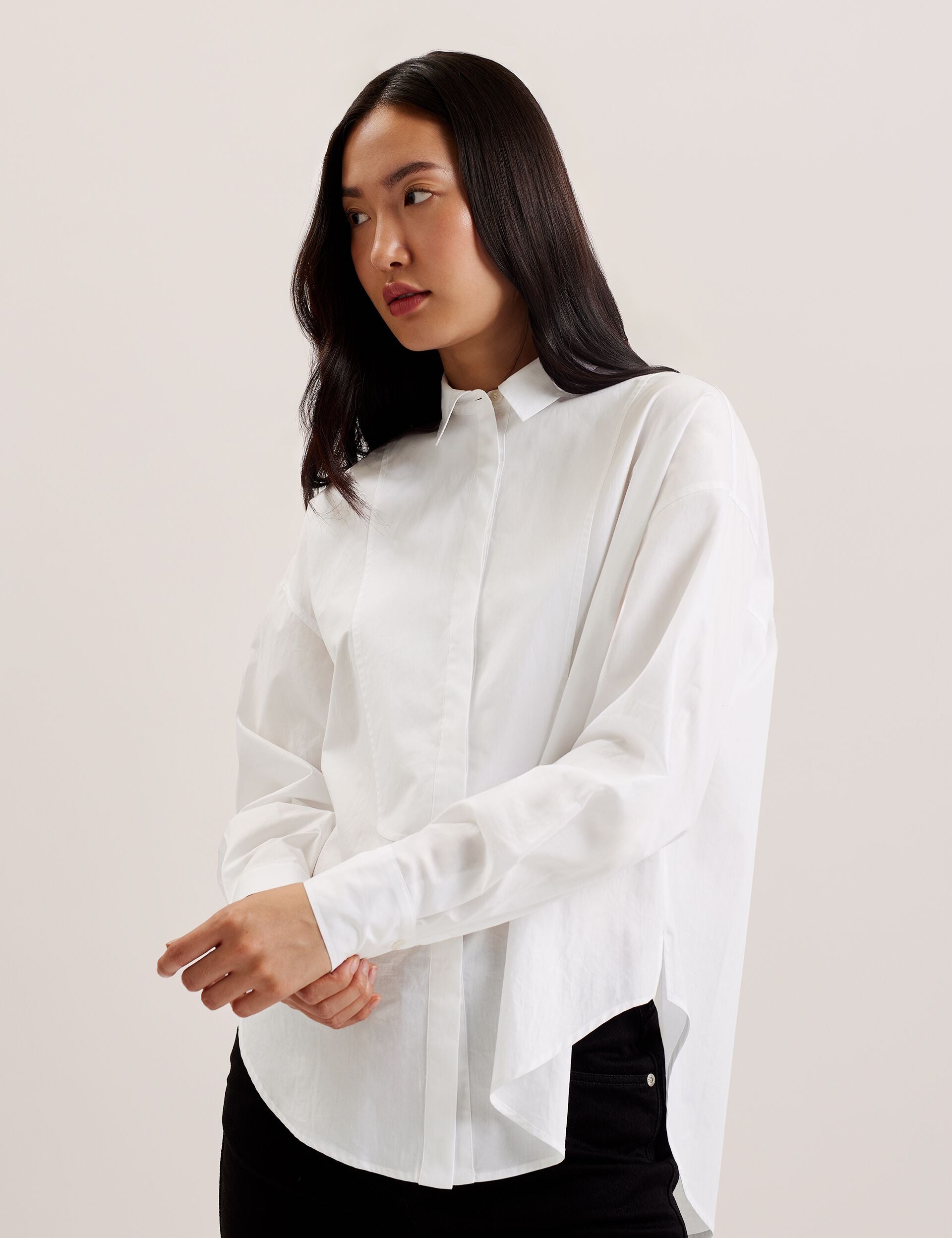 Ted Baker Izote White Oversized Bib Detail Cotton Shirt Women's