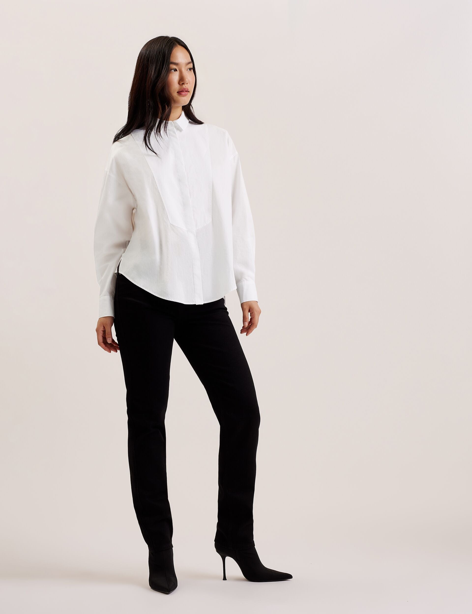 Ted Baker Izote White Oversized Bib Detail Cotton Shirt Women's