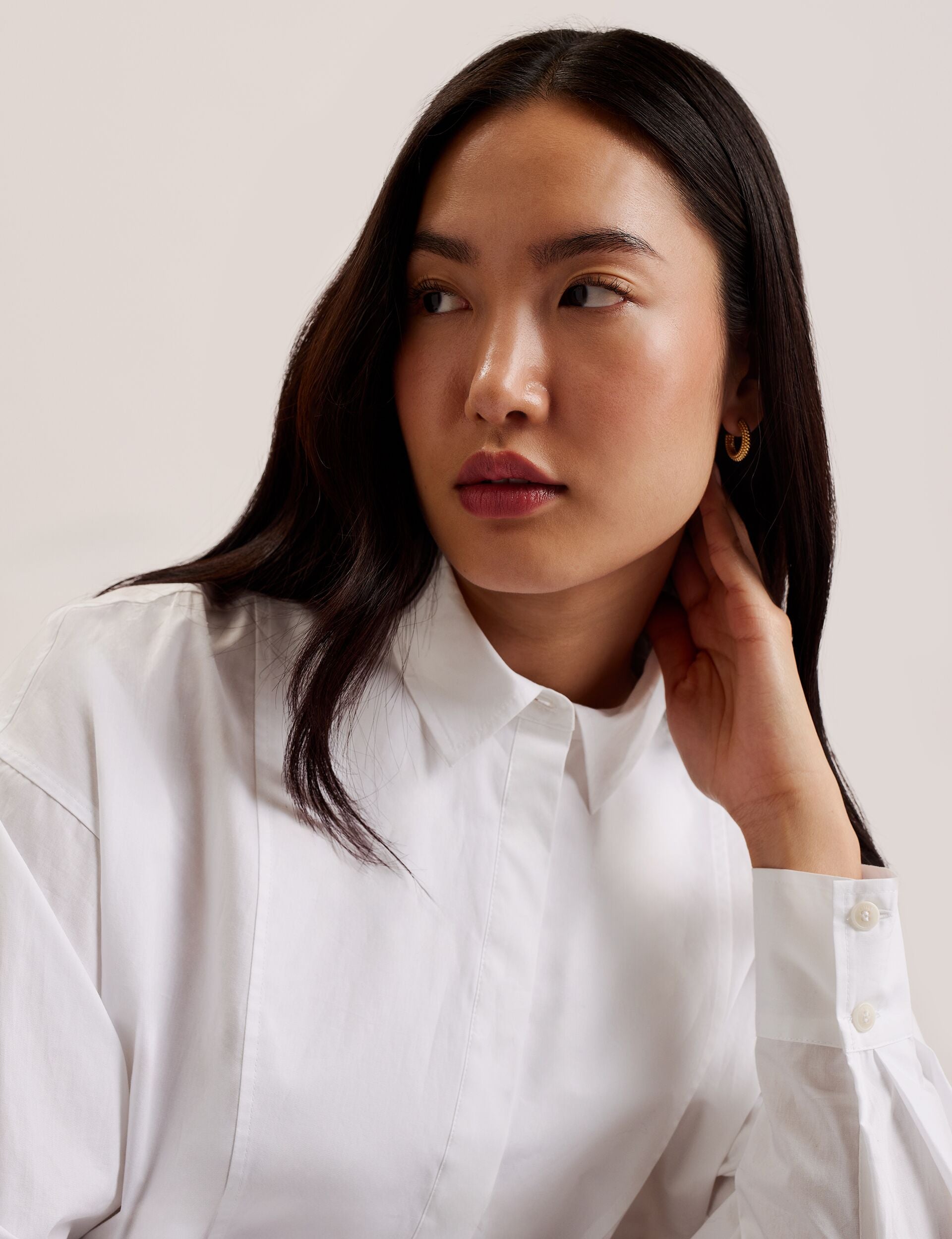 Ted Baker Izote White Oversized Bib Detail Cotton Shirt Women's