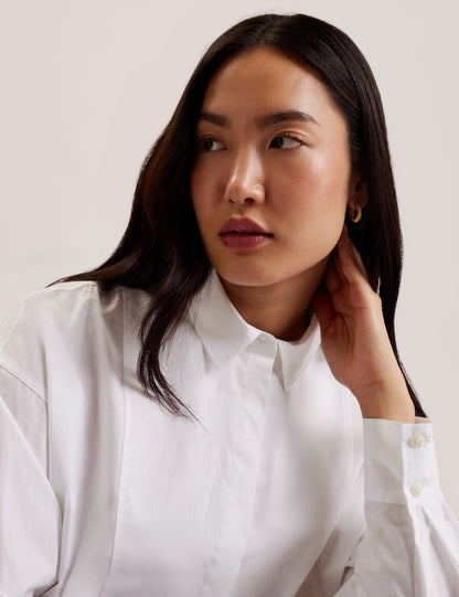 Ted Baker Izote White Oversized Bib Detail Cotton Shirt Women's