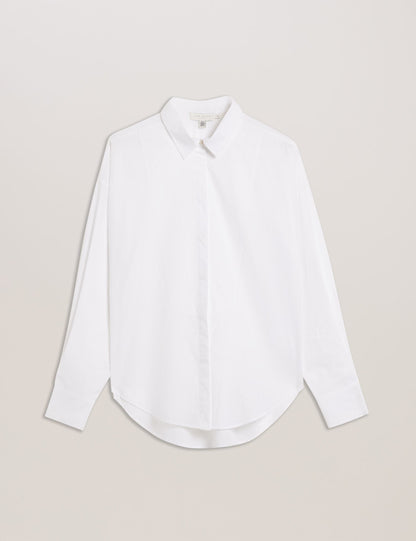 Ted Baker Izote White Oversized Bib Detail Cotton Shirt Women's