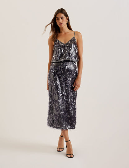 Ted Baker Dorida Mixed Sequin Midi Skirt With Slit Women's