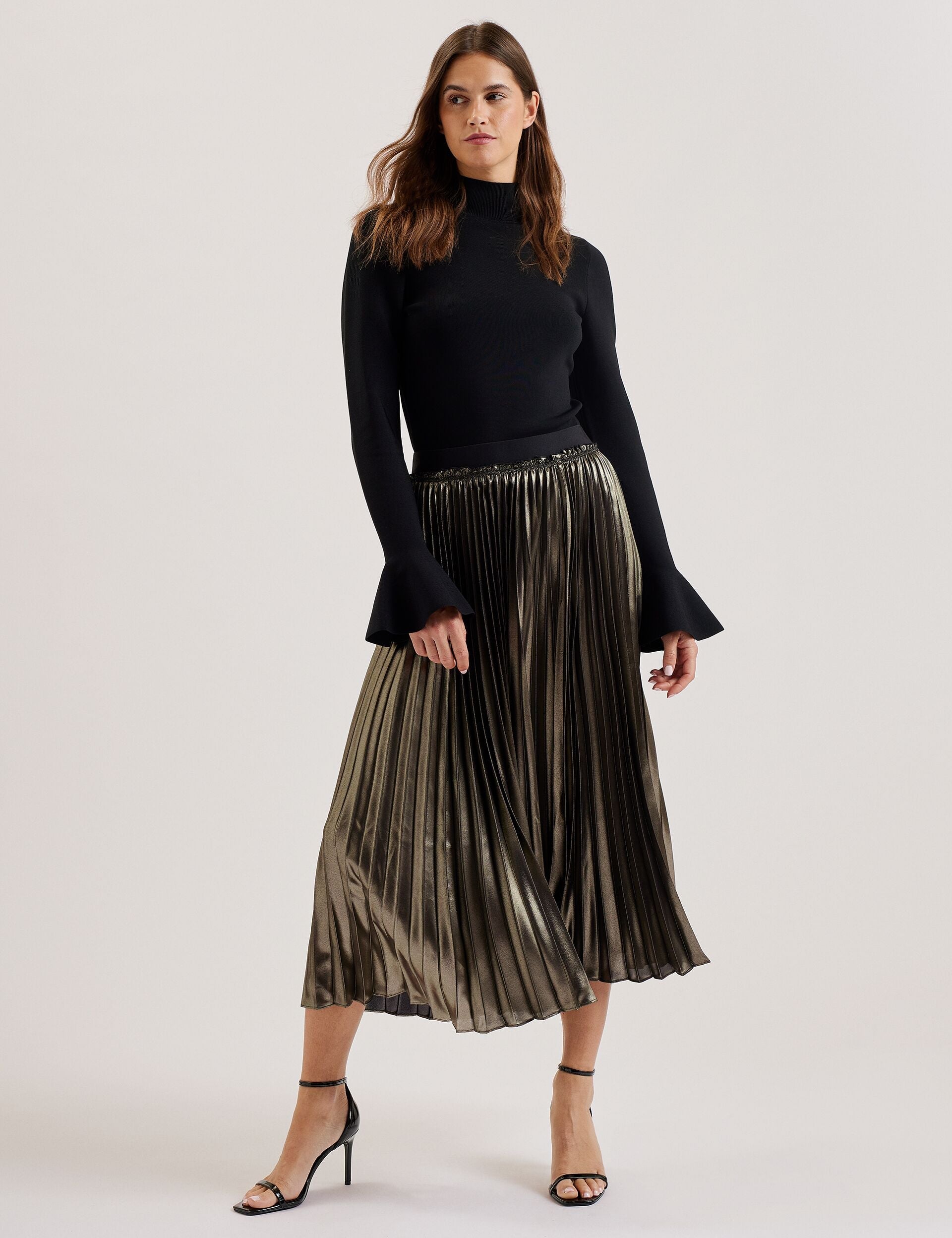 Ted Baker Kese Metallic Pleated Aline Midi Skirt Women's