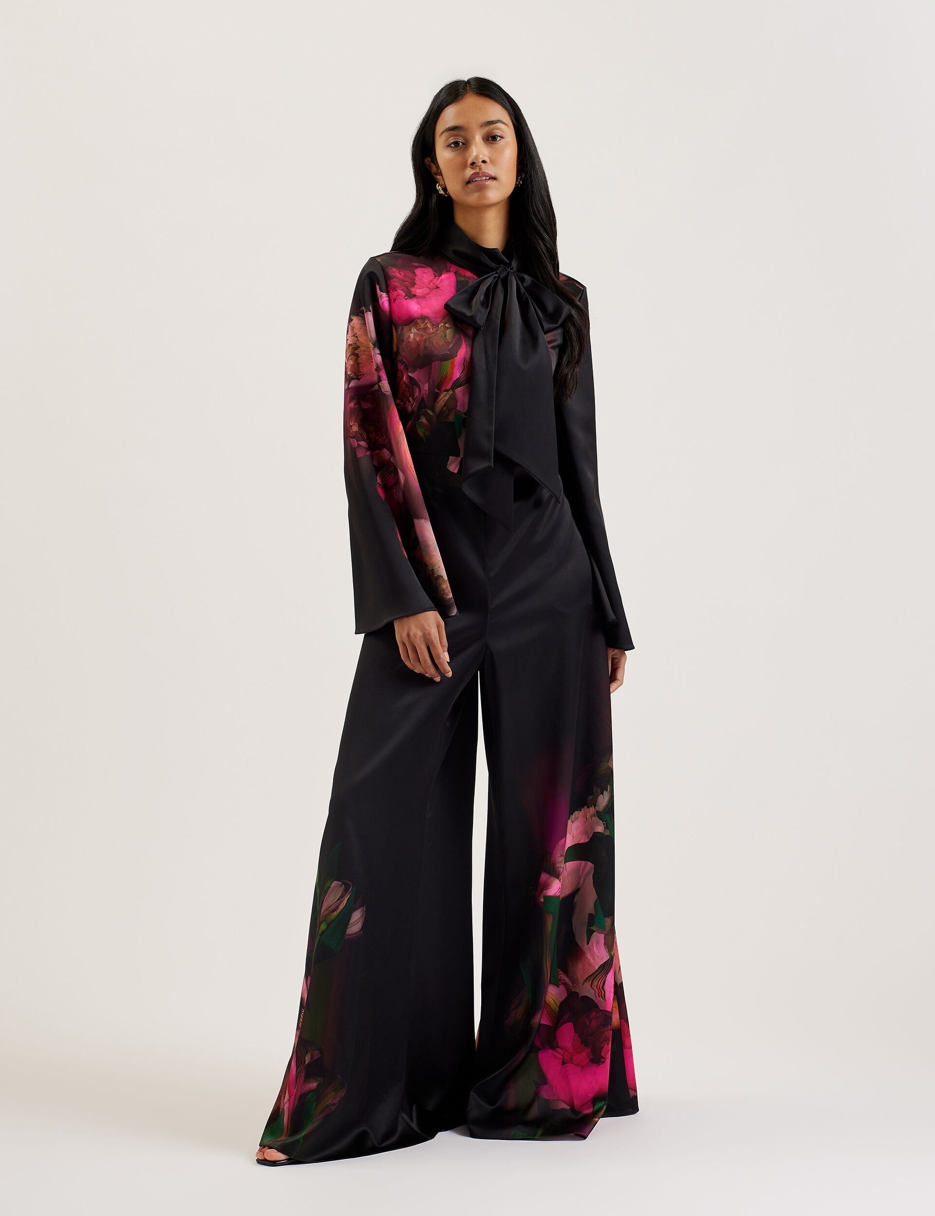 Ted Baker Lousios Printed Tie Neck Wide Leg Jumpsuit Women's