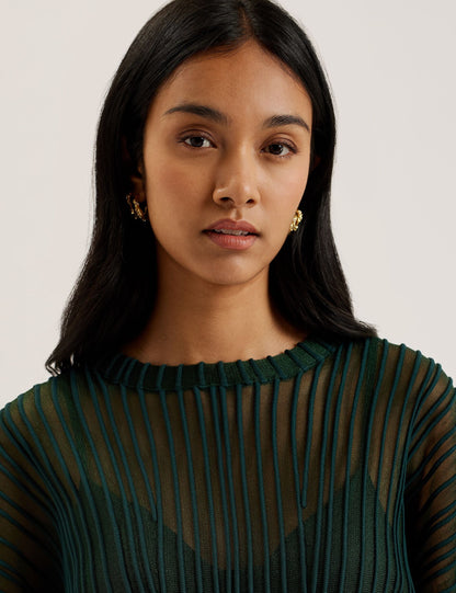 Ted Baker Nellay Sheer Textured Stripe Barrel Sleeve Jumper Women's