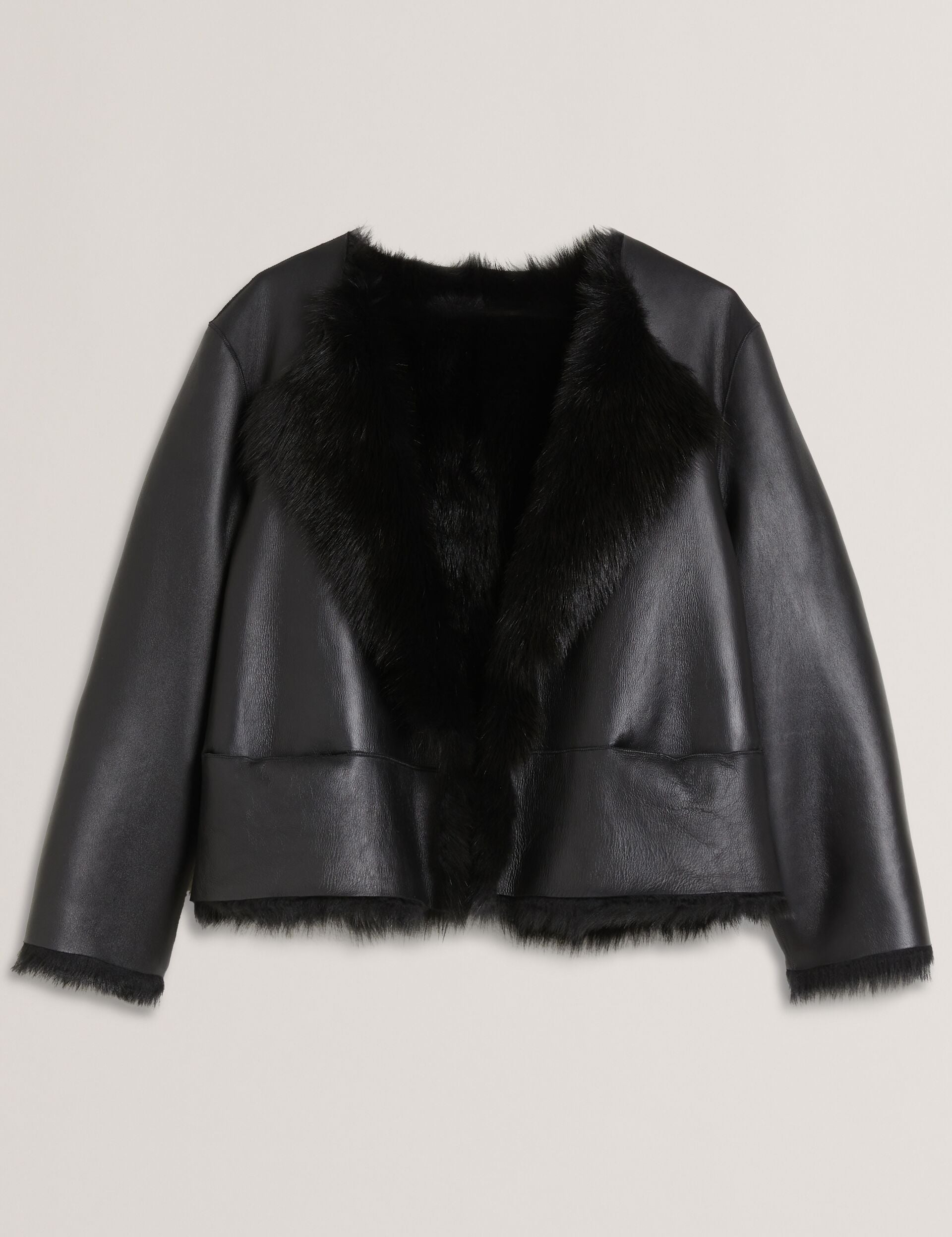 Ted Baker Laevi Leather Shearling Reversible Cropped Jacket Women's
