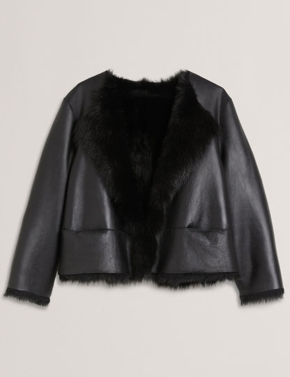 Ted Baker Laevi Leather Shearling Reversible Cropped Jacket Women's