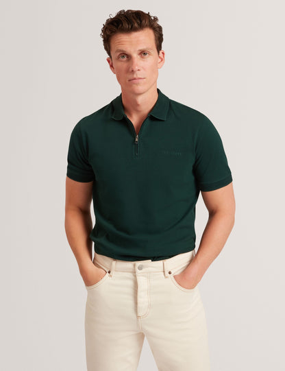 Ted Baker Cyrile Honeycomb Trim Zip Neck Polo Shirt
