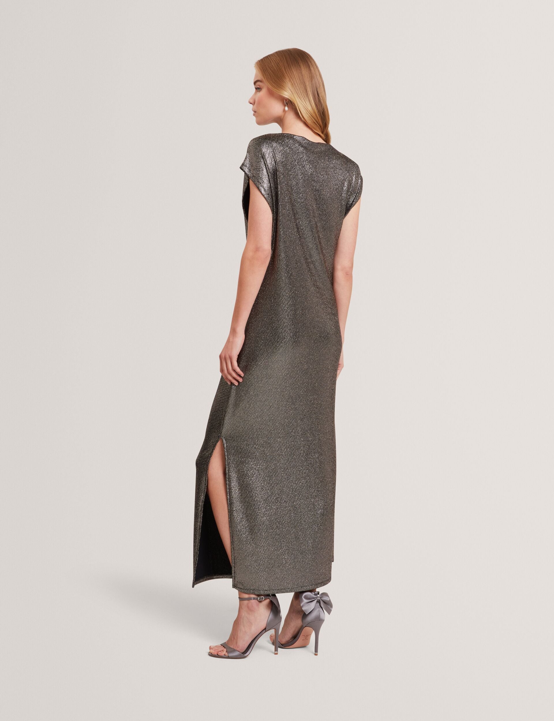 Ted Baker Charcoal Metallic Weave Column Midi Dress Women's
