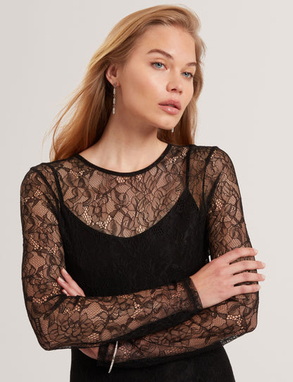 Ted Baker Black Sheer Lace Long Sleeve Maxi Dress Women's