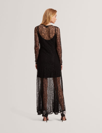 Ted Baker Black Sheer Lace Long Sleeve Maxi Dress Women's