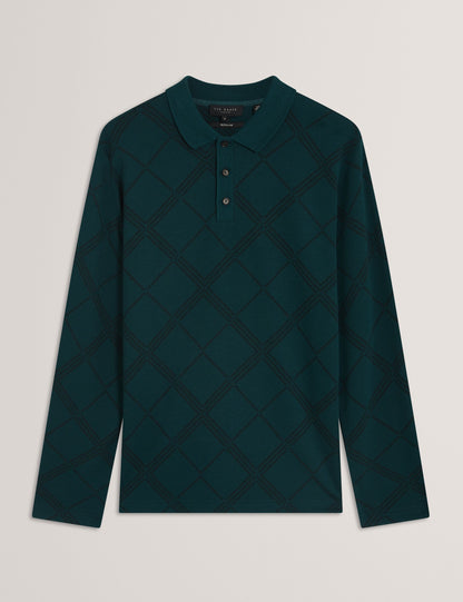 Ted Baker Havel Argyle Knit Long Sleeve Polo Shirt