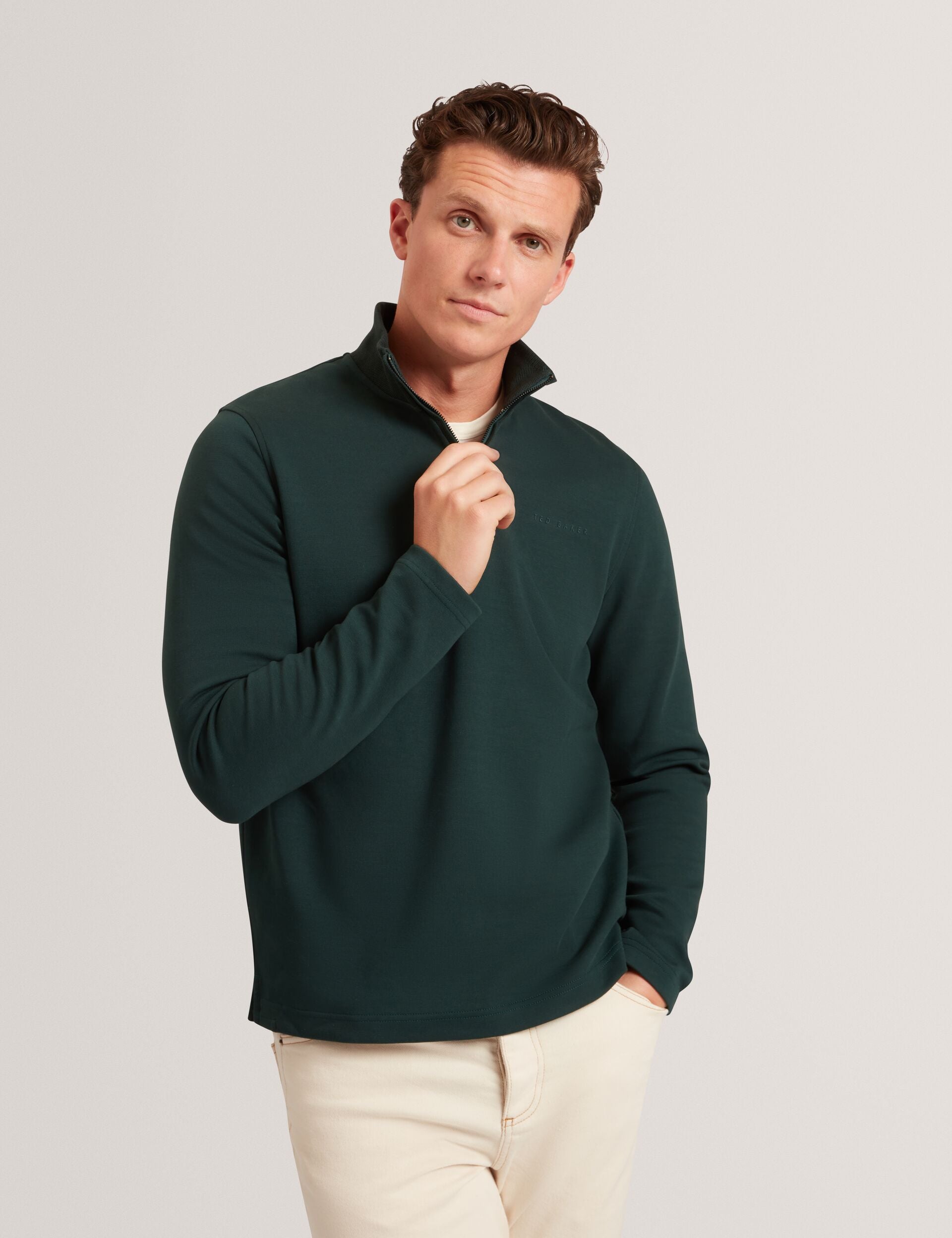 Ted Baker Crabtre Stretch Cotton Zip Neck Sweatshirt