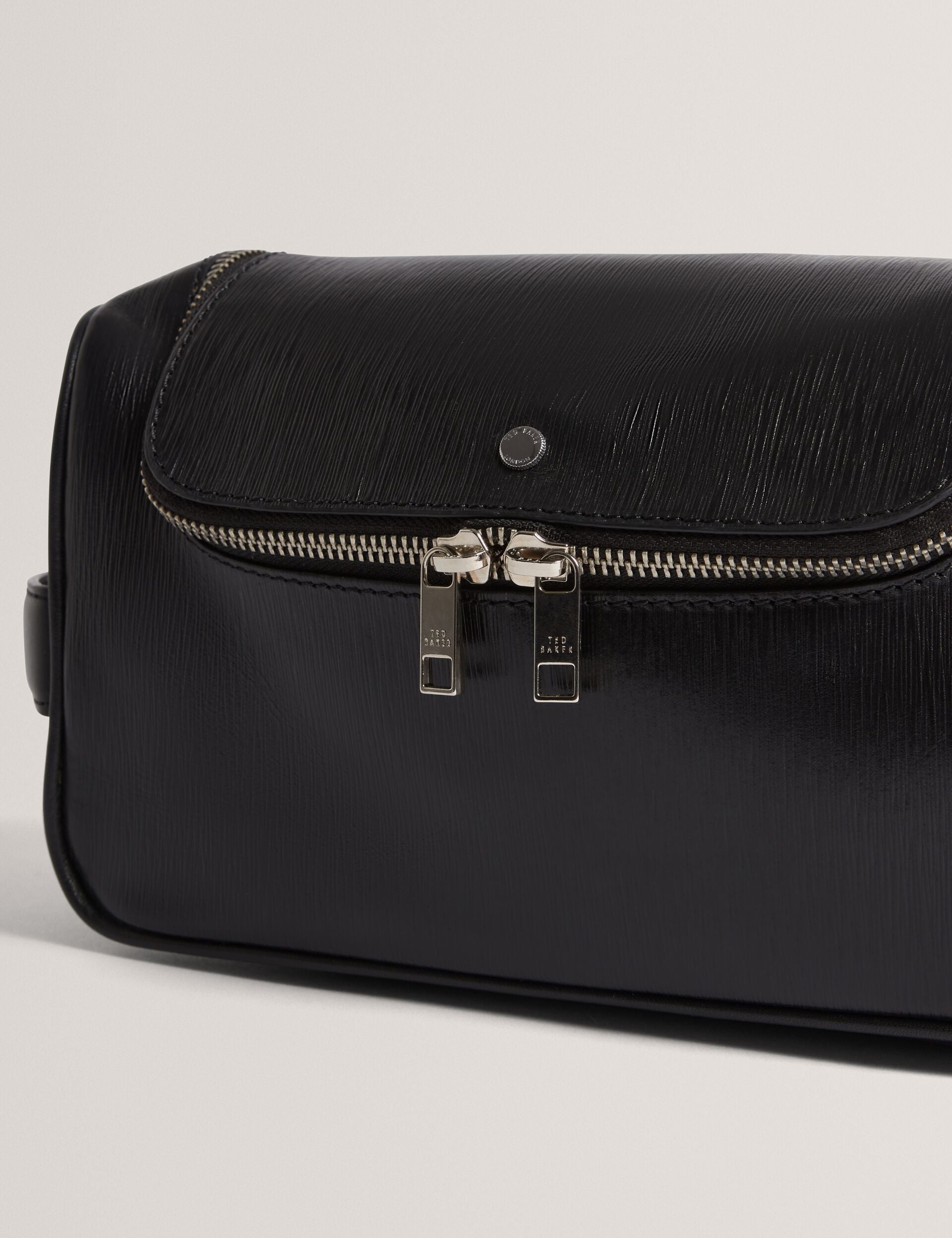 Ted Baker Baxley Bark Texture Leather Ziptop Wash Bag