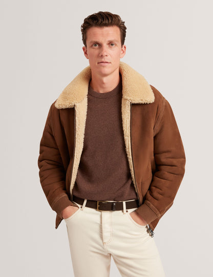 Ted Baker Wald Shearling Leather Aviator Jacket
