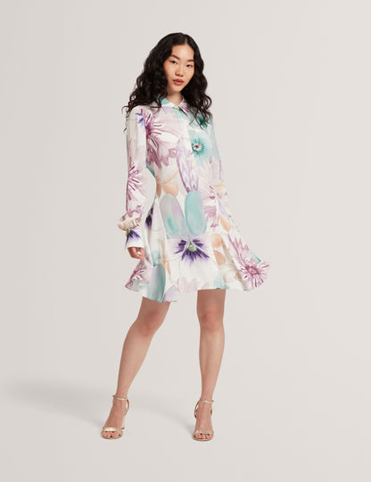 Ted Baker White Pastel Floral Print Mini Shirt Dress Women's