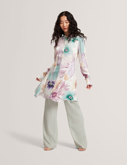 Ted Baker White Pastel Floral Print Mini Shirt Dress Women's