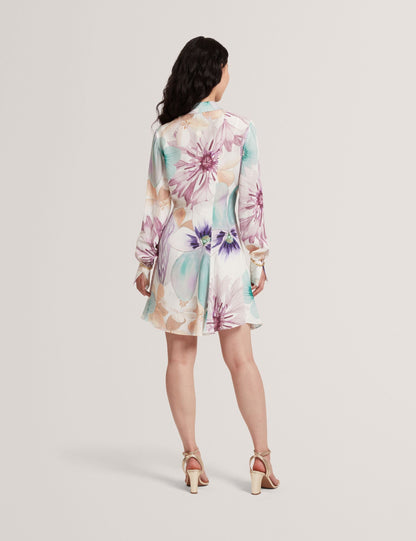 Ted Baker White Pastel Floral Print Mini Shirt Dress Women's