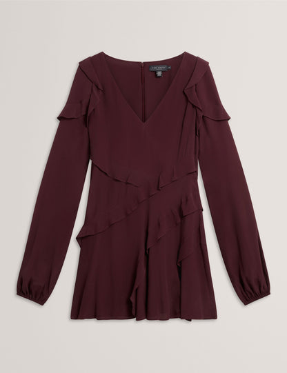 Ted Baker Neira Frill Trim Vneck Long Sleeve Mini Dress Women's