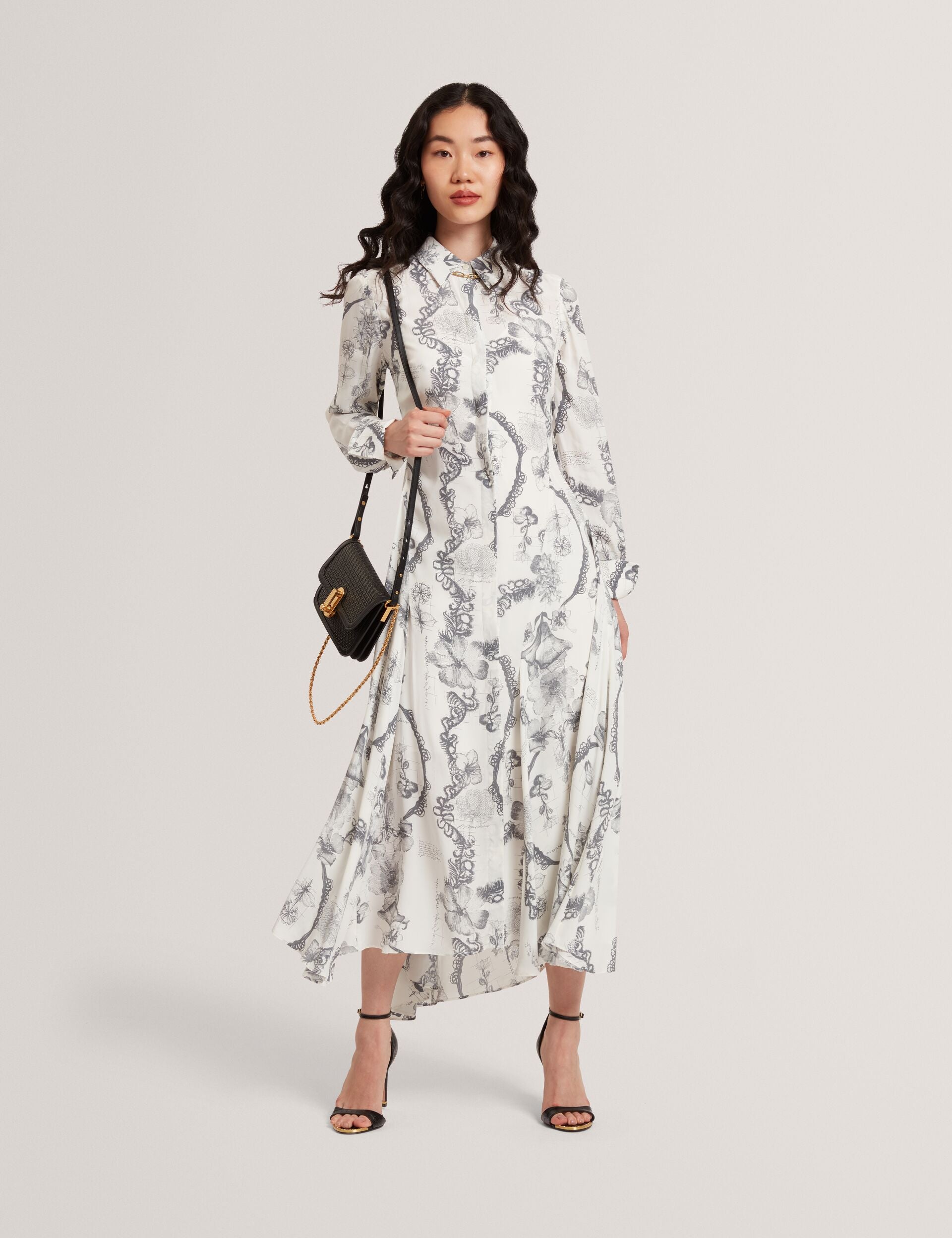 Ted Baker White Nottingham Lace Print Midi Shirt Dress Women's