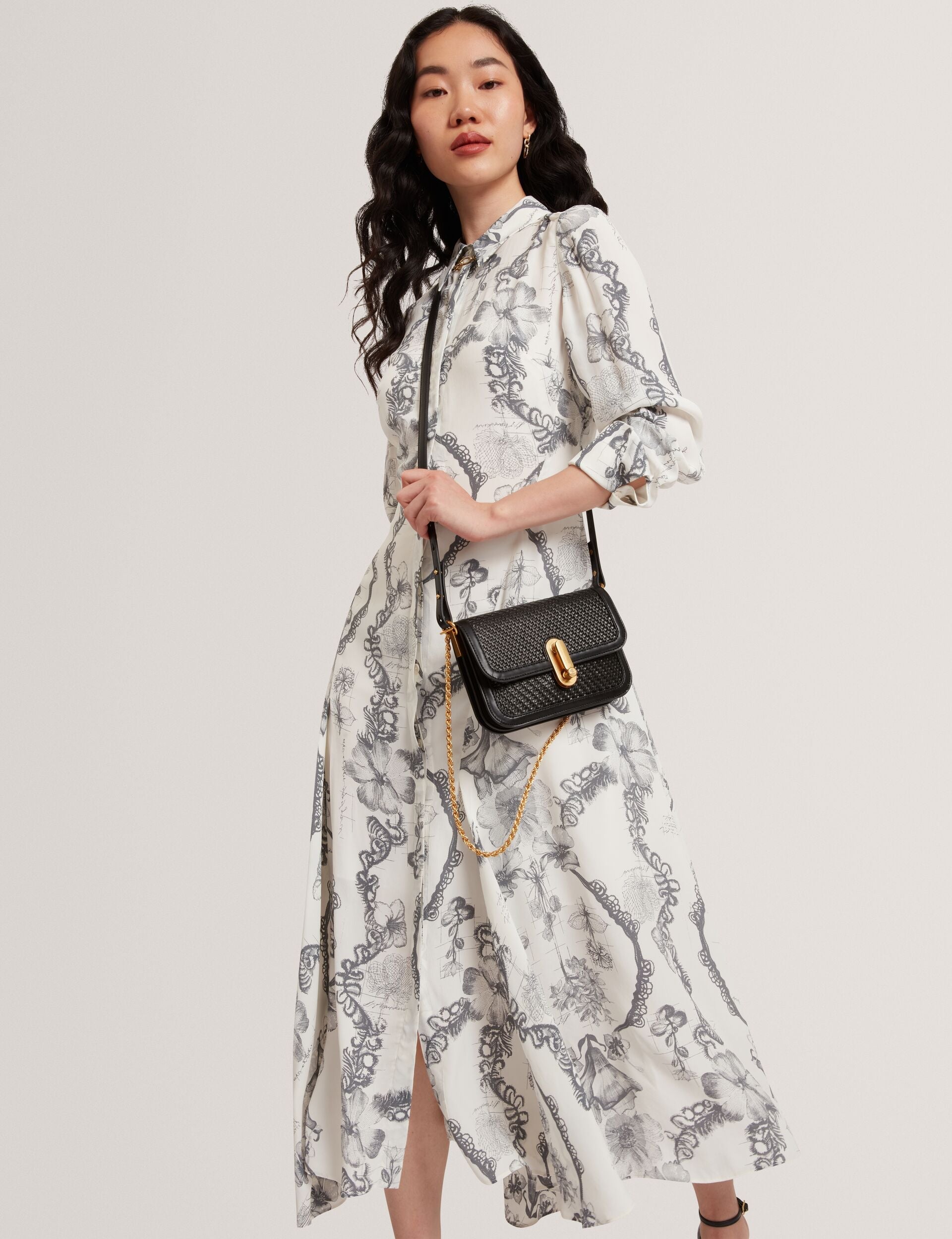 Ted Baker White Nottingham Lace Print Midi Shirt Dress Women's