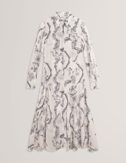 Ted Baker White Nottingham Lace Print Midi Shirt Dress Women's