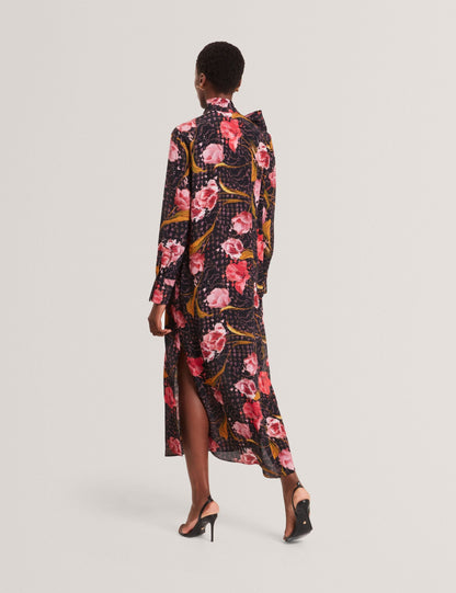 Ted Baker Elann Floral Check Tie Neck Midi Shirt Dress Women's