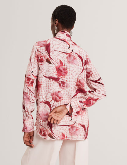 Ted Baker Corena Pink Floral Print Tie Neck Blouse Women's