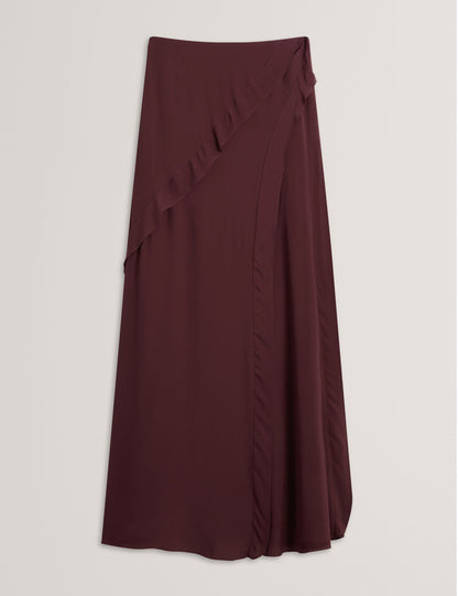 Ted Baker Oxblood Frill Trim Split Front Crepe Maxi Skirt Women's