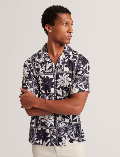 Ted Baker Radomie Botanical Print Cuban Collar Shirt