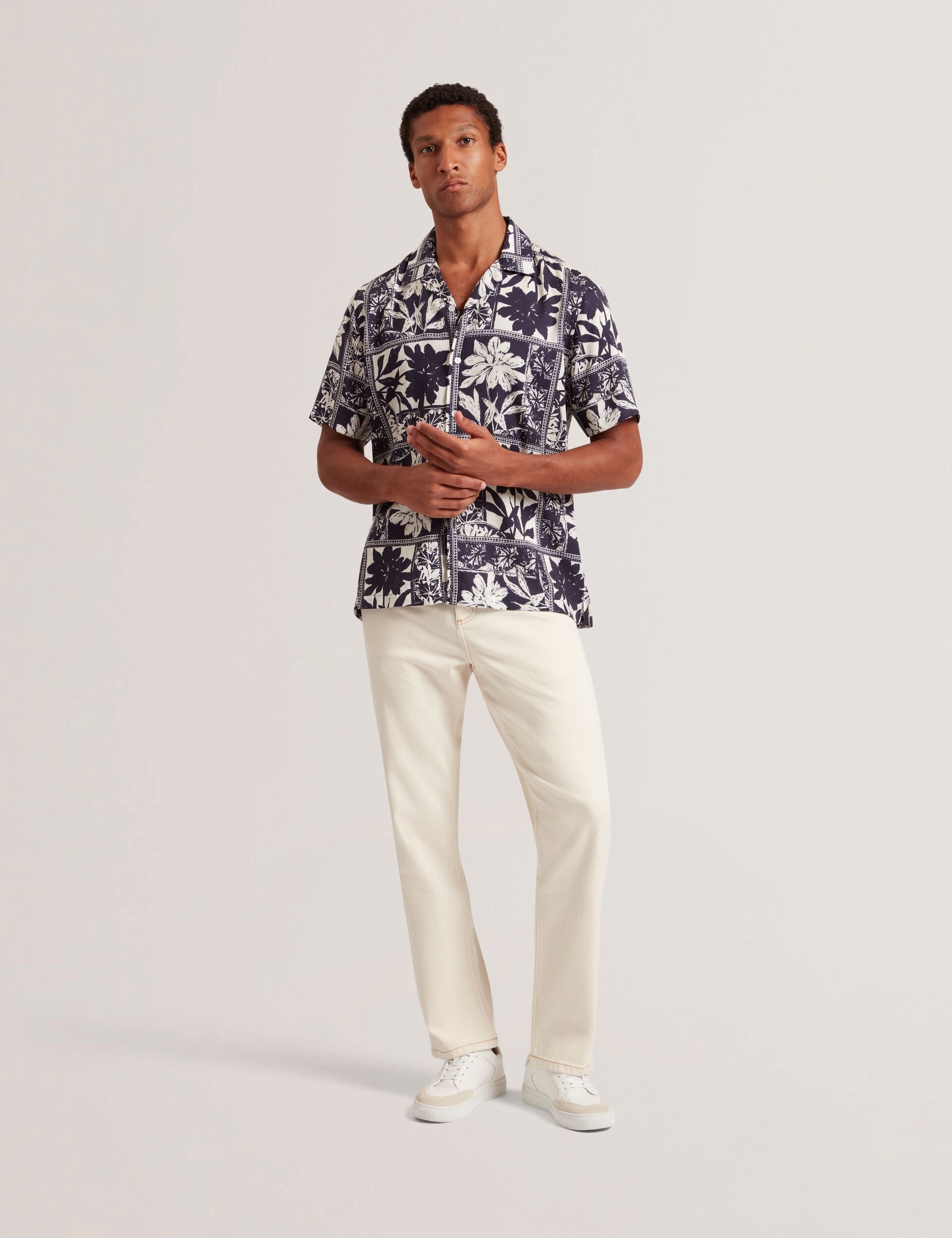 Ted Baker Radomie Botanical Print Cuban Collar Shirt
