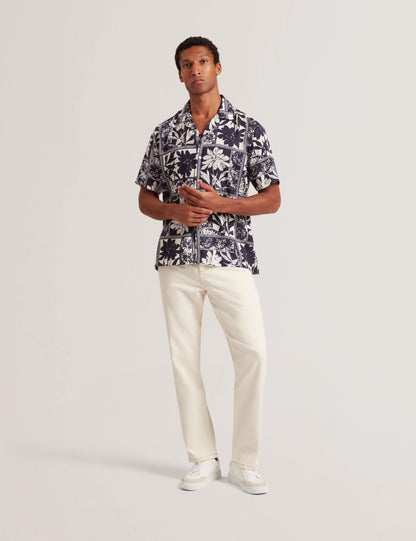 Ted Baker Radomie Botanical Print Cuban Collar Shirt
