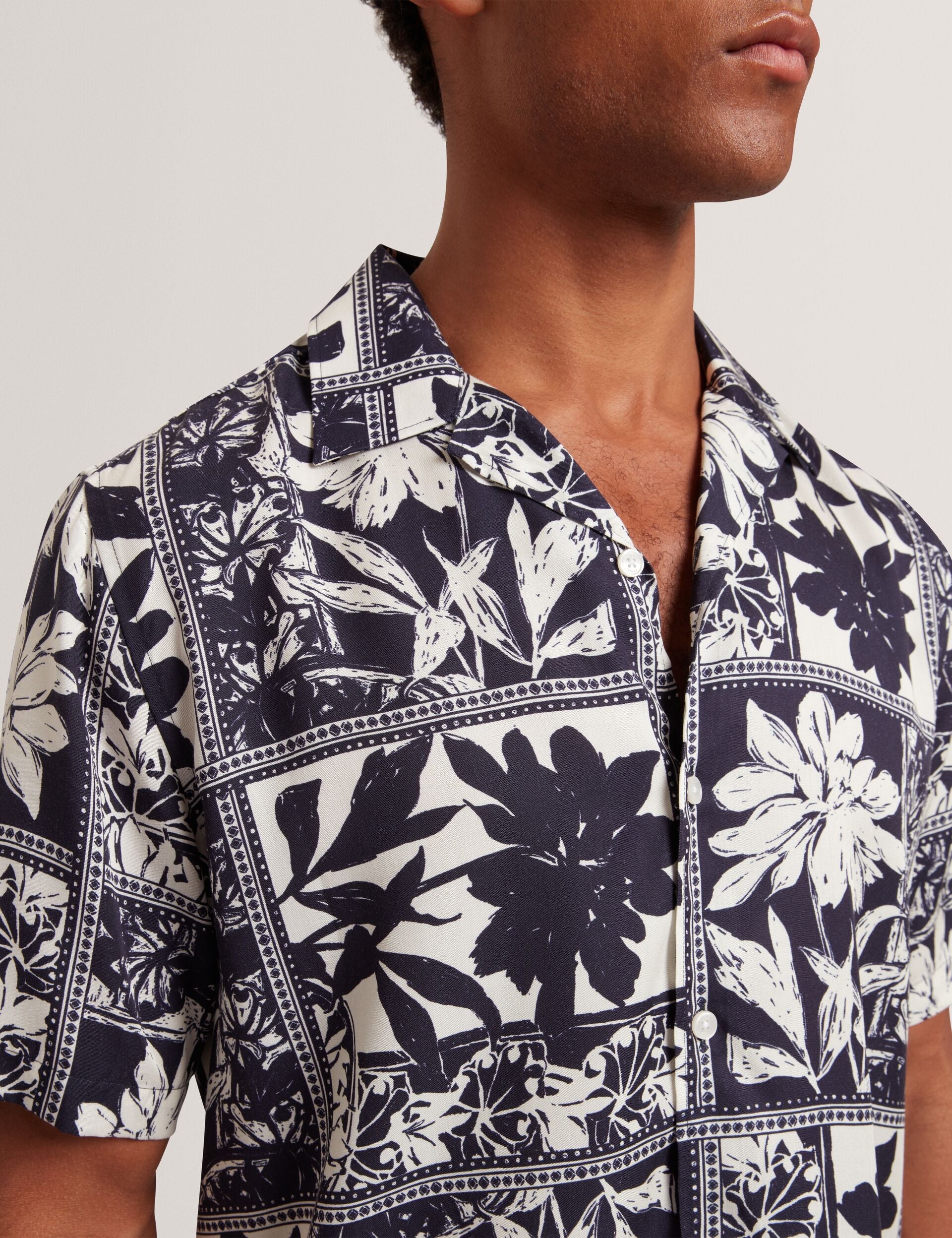 Ted Baker Radomie Botanical Print Cuban Collar Shirt