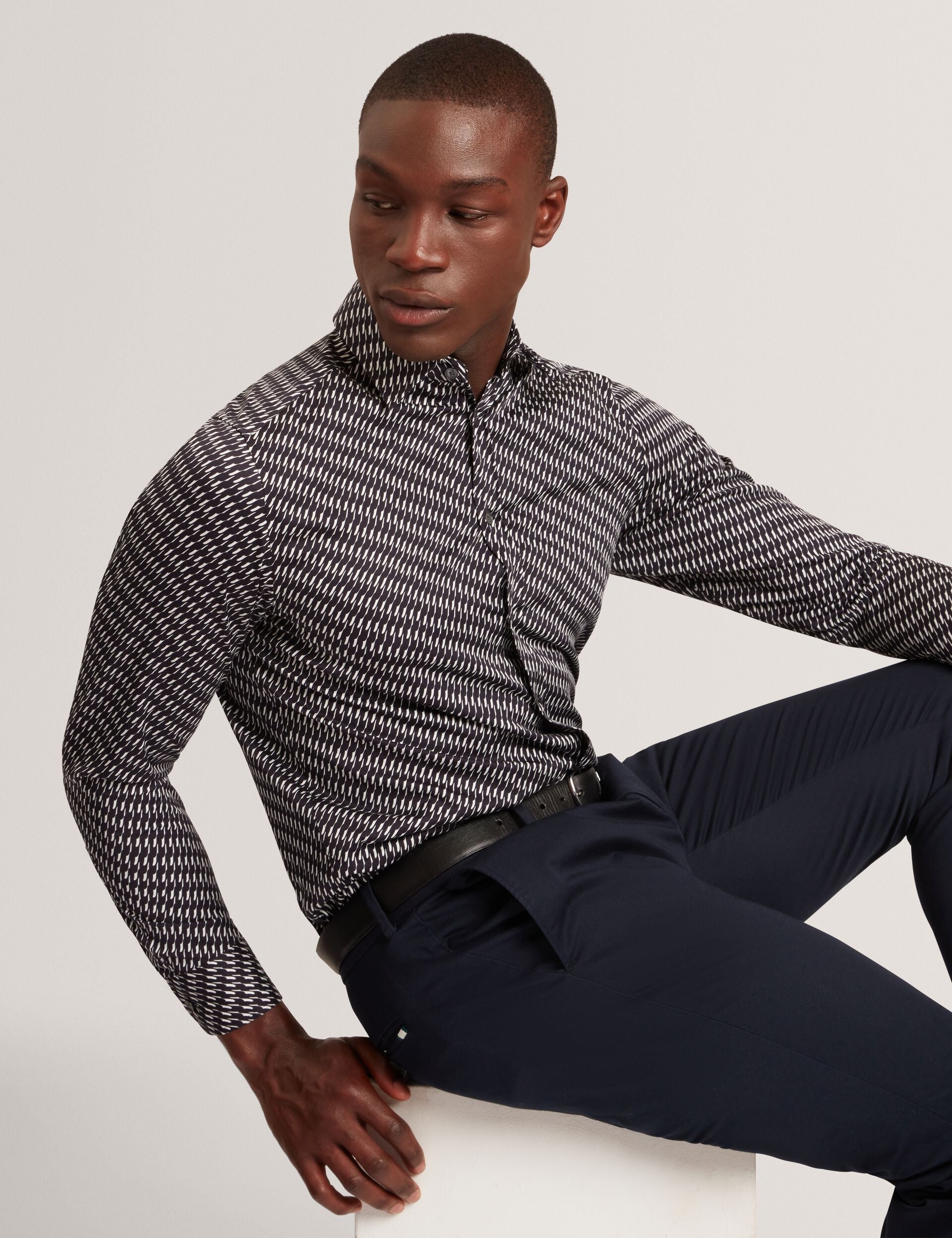 Ted Baker Kristov Dash Print Cotton Long Sleeve Shirt