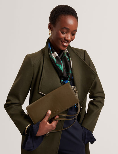 Ted Baker Twyyla Leather Foldover Baguette Shoulder Bag In Khaki Women's