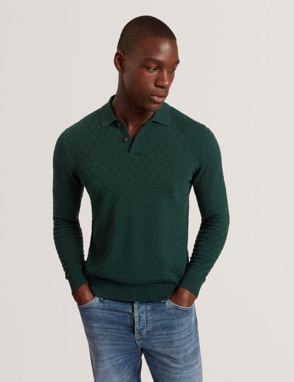 Ted Baker Gaten Branded Texture Knit Long Sleeve Polo