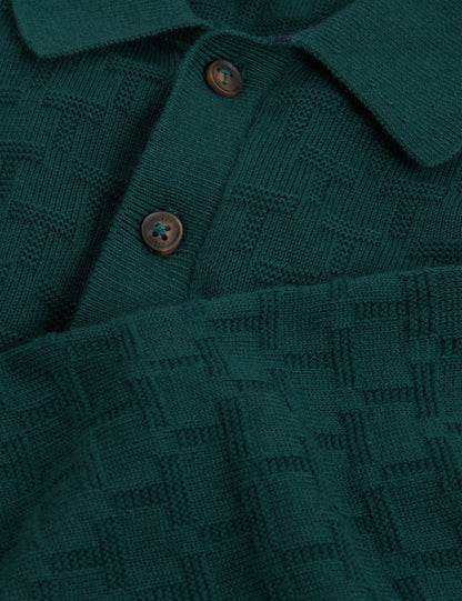 Ted Baker Gaten Branded Texture Knit Long Sleeve Polo