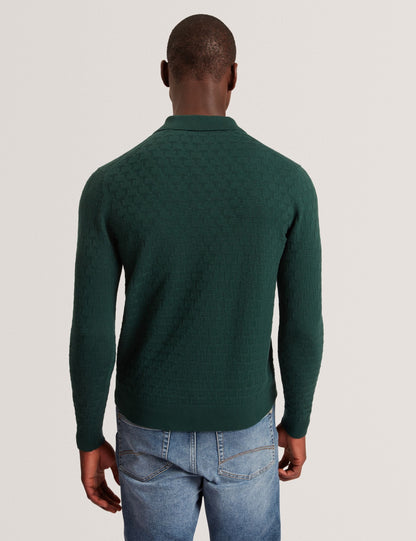 Ted Baker Gaten Branded Texture Knit Long Sleeve Polo