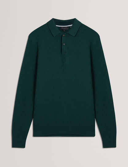 Ted Baker Gaten Branded Texture Knit Long Sleeve Polo