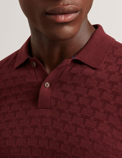 Ted Baker Gaten Branded Texture Knit Long Sleeve Polo